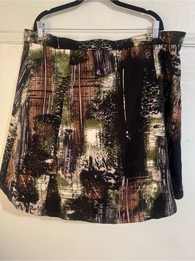 Modamix Abstract Brushstroke Mini Skirt - Black, Green, Brown